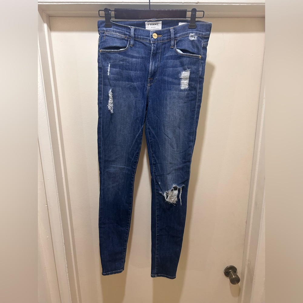 Frame Denim Womens Jeans Le High Skinny Size 27 Distressed Blue Hilltop Premium
